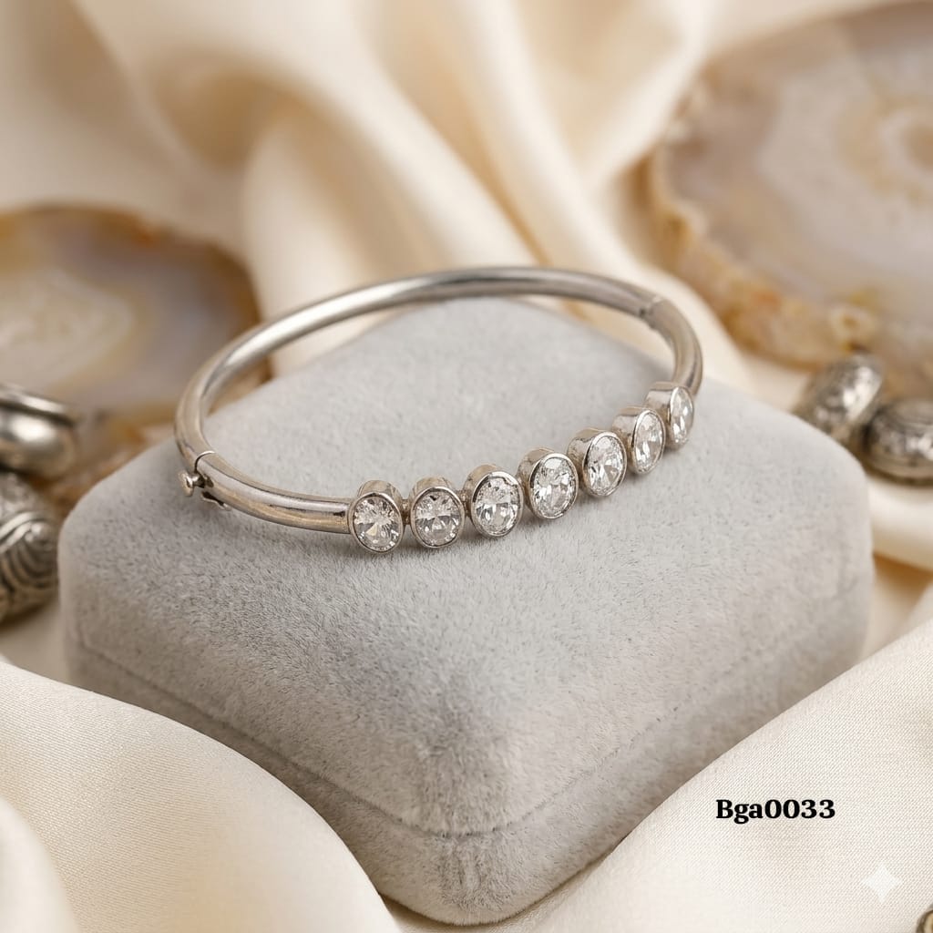 Oval Stone-Set Hinged Bangle