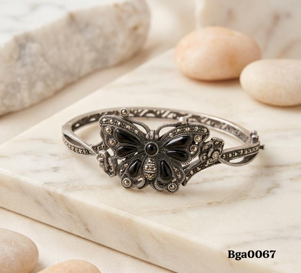Black Butterfly Motif Marcasite Bangle