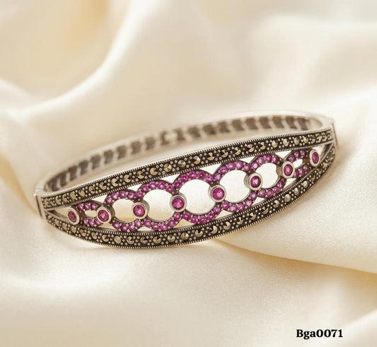 Pink Stone and Marcasite Filigree Bangle