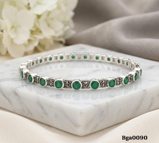 Green Stone and Marcassite Embellished Bangle