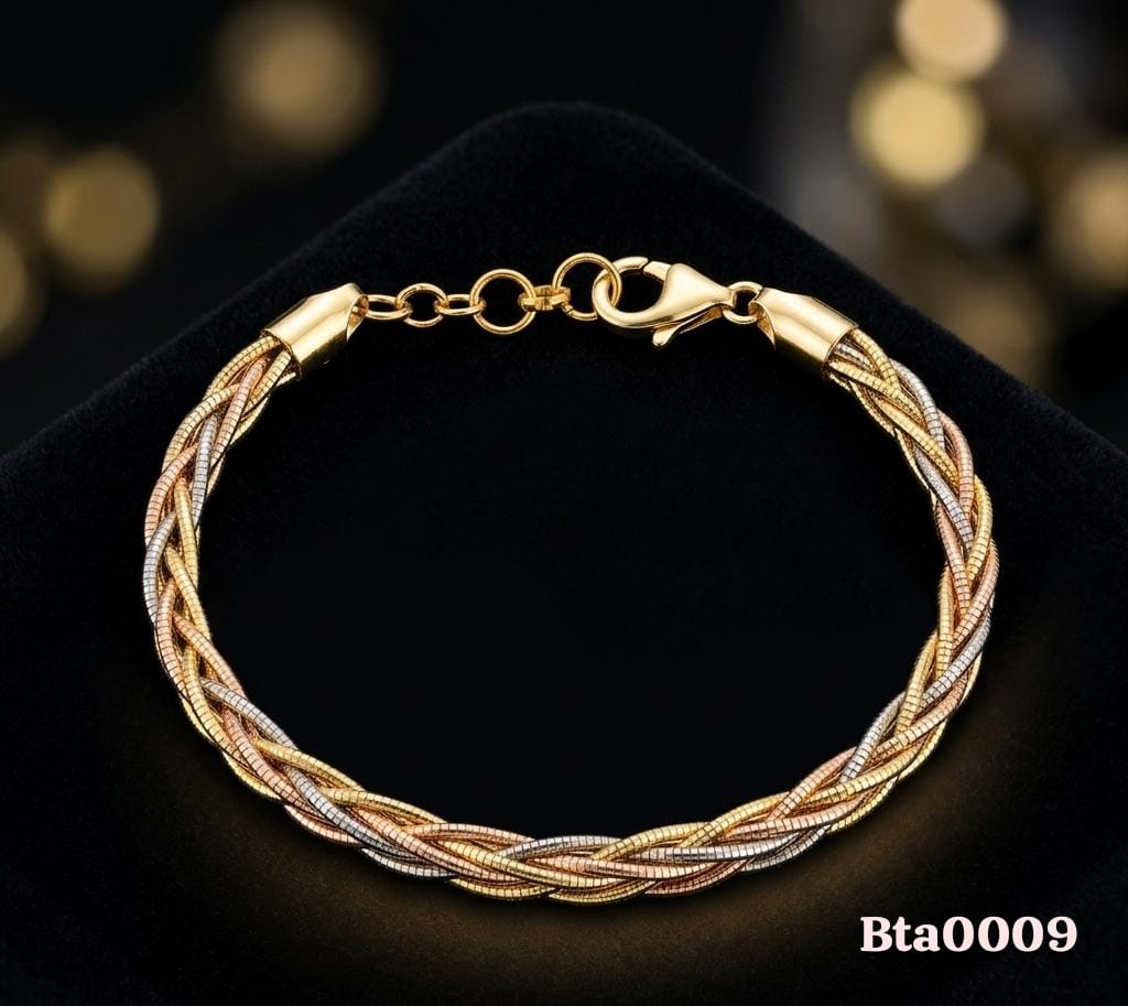Tri-Tone Multi-Tone Twisted Rope Sterling Silver Bracelet with Extender Chain