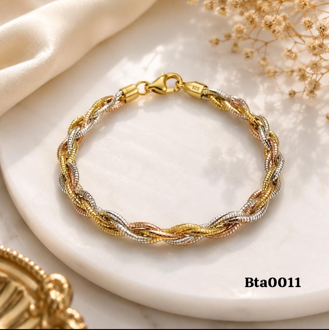 Tri-Tone Multi-Tone Twisted Rope Italian Sterling Silver Bracelet