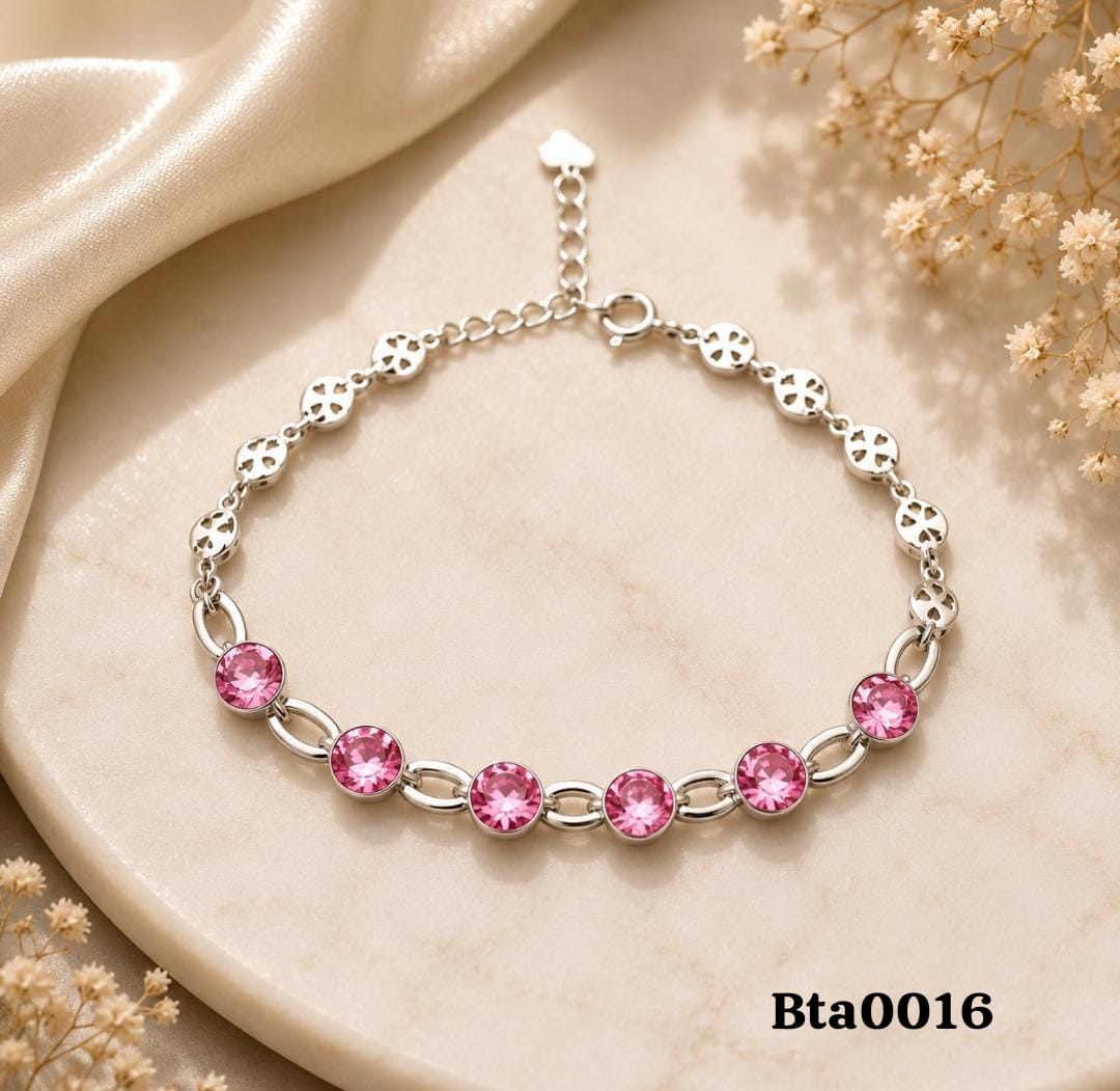Pink Stone Sterling Silver Bracelet