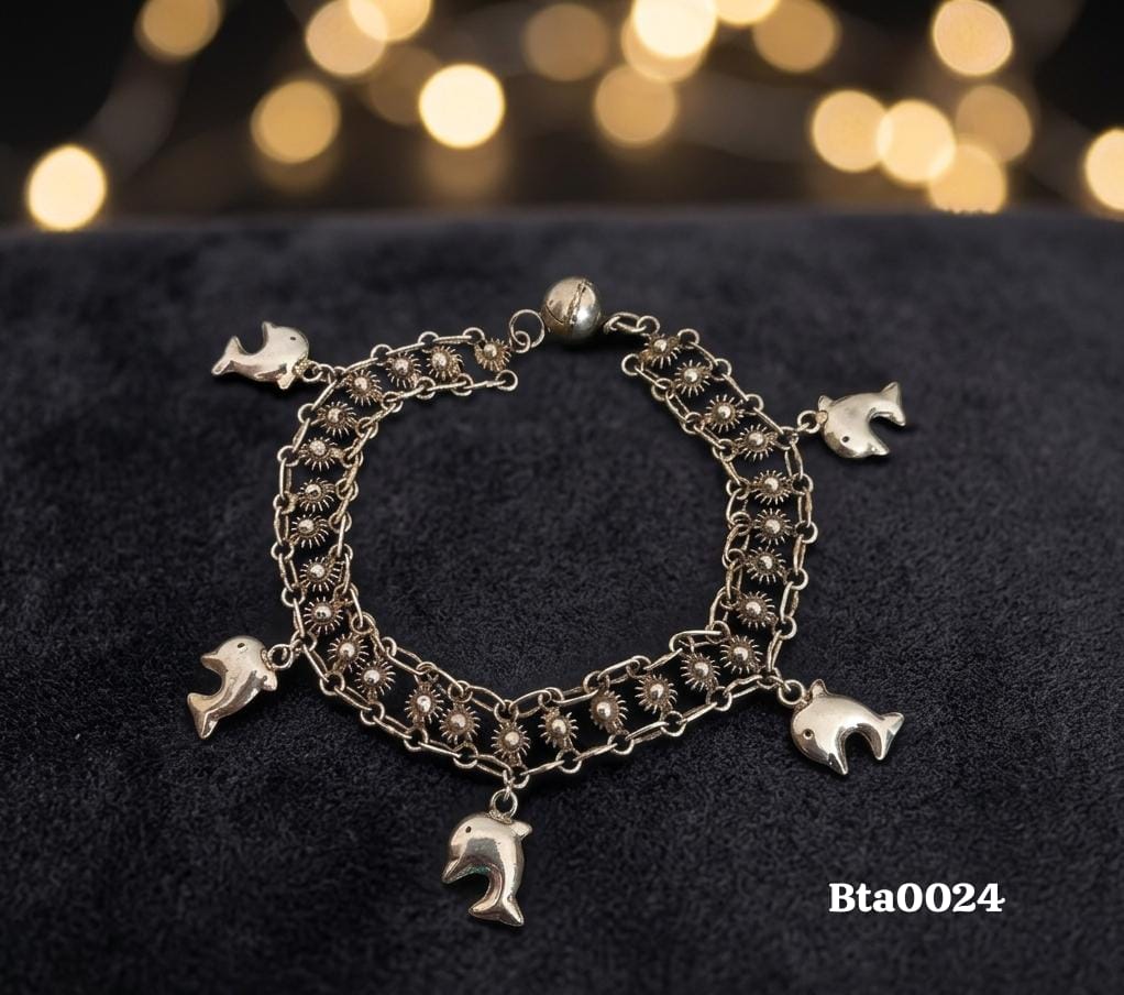 Dolphin Charm Sterling Silver Bracelet
