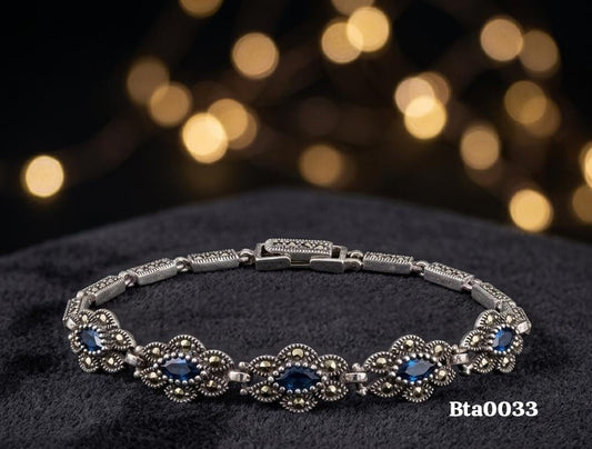 Elegant Sterling Silver & Blue Gemstone Bracelet