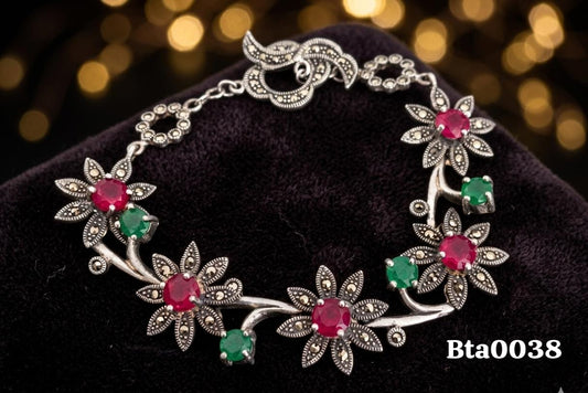 Elegant Floral Sterling Silver Bracelet