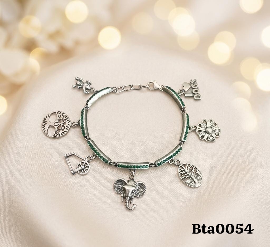 Elegant Elephant & Floral Charm Bracelet