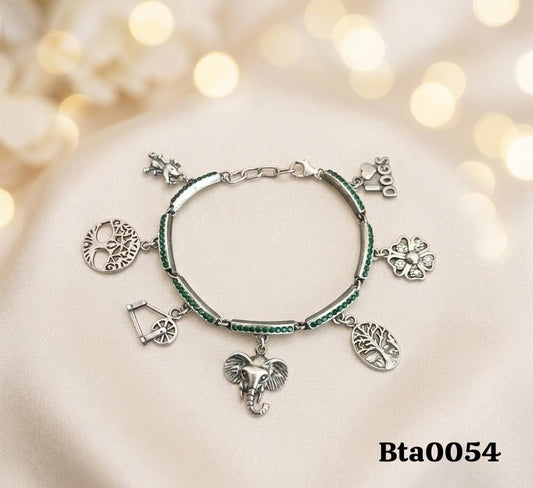 Elegant Elephant & Floral Charm Bracelet