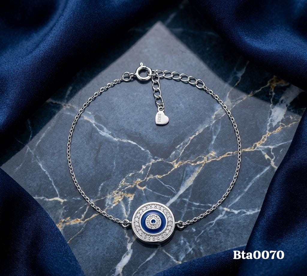 Elegant Circular Evil Eye Sterling Silver Bracelet