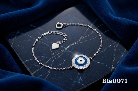 Elegant Circular Evil Eye Sterling Silver Bracelet (BTA0071)