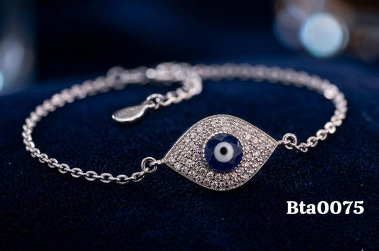 Elegant CZ Pave Navy Evil Eye Bracelet with Brand Tag Charm