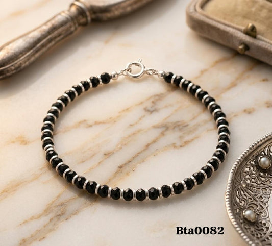 Elegant Sterling Silver & Black Bead Bracelet