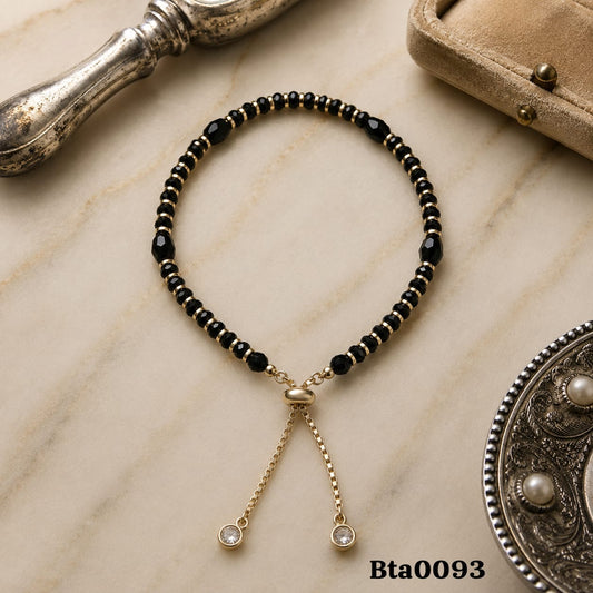Adjustable Sterling Silver & Black Bead Bracelet - Monochromatic