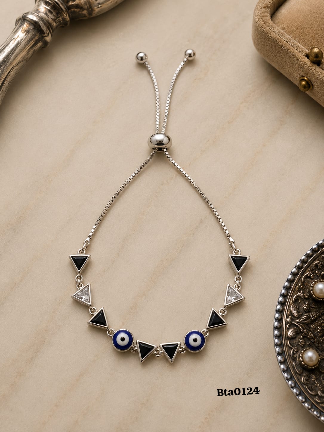 Geometric Evil Eye Sliding Bracelet