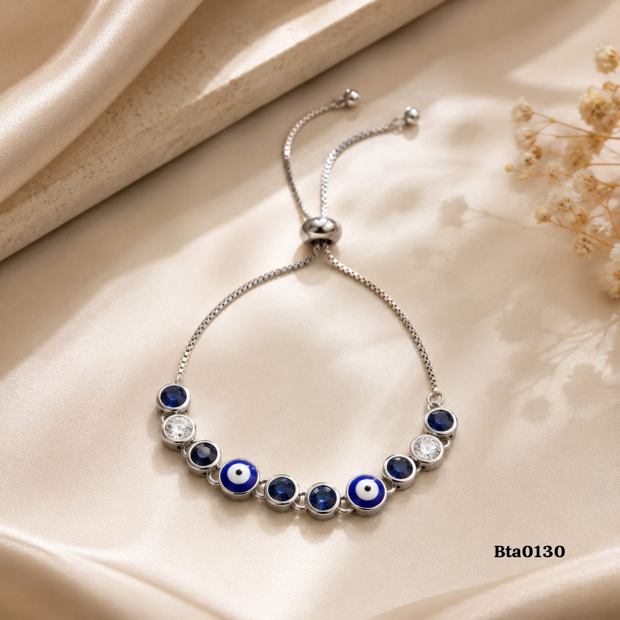 Evil Eye & Stone-Studded Slider Bracelet