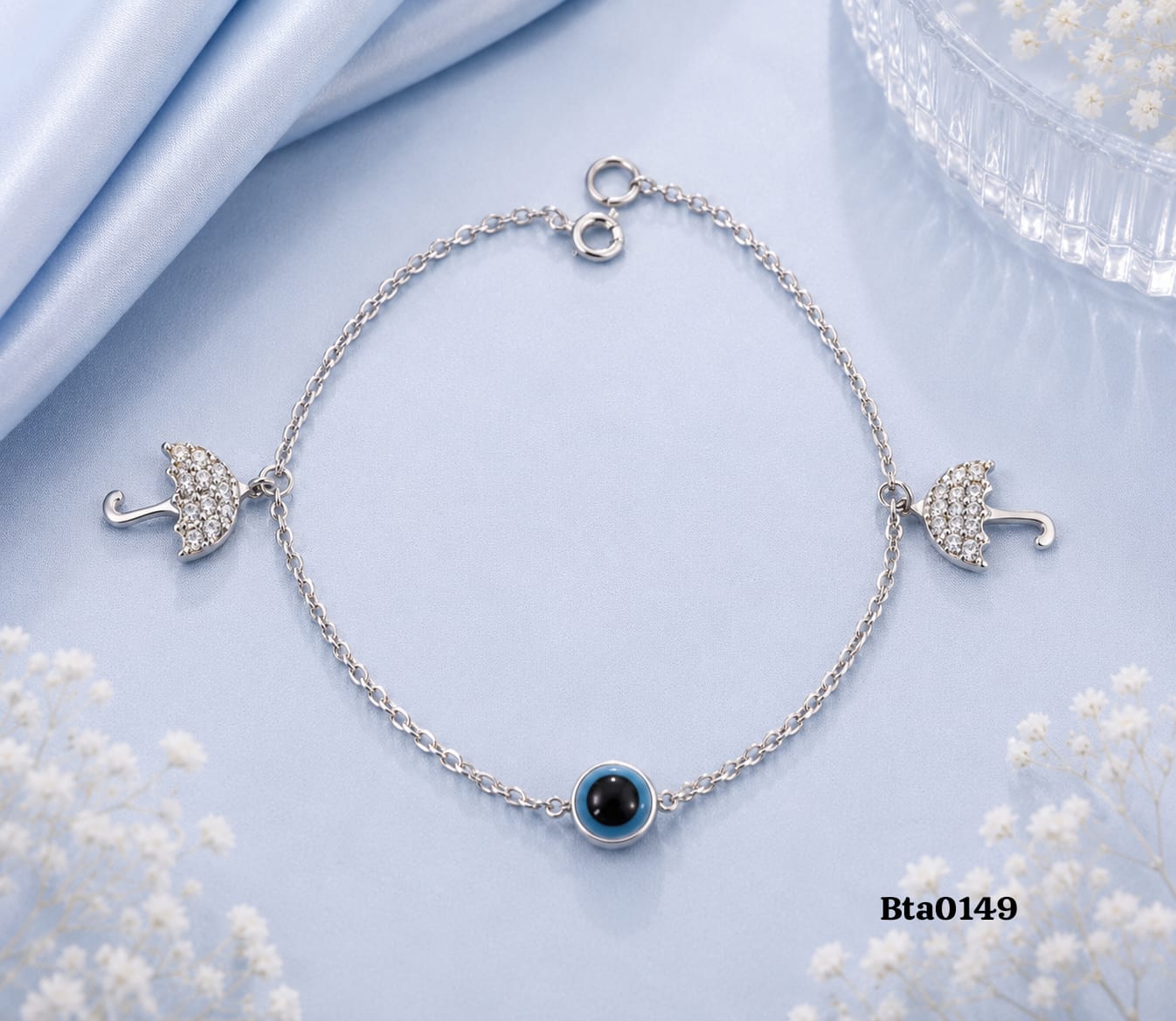 Umbrella and Evil Eye Charm Bracelet