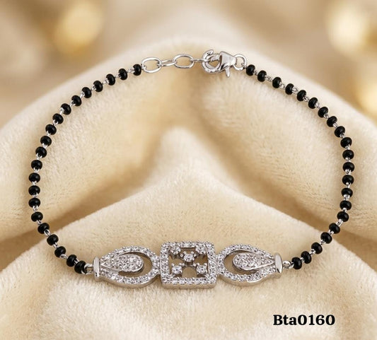 Square Stone Centerpiece Black Bead Sterling Silver Bracelet
