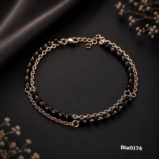 Elegant Double-Strand Black Bead Sterling Silver Bracelet
