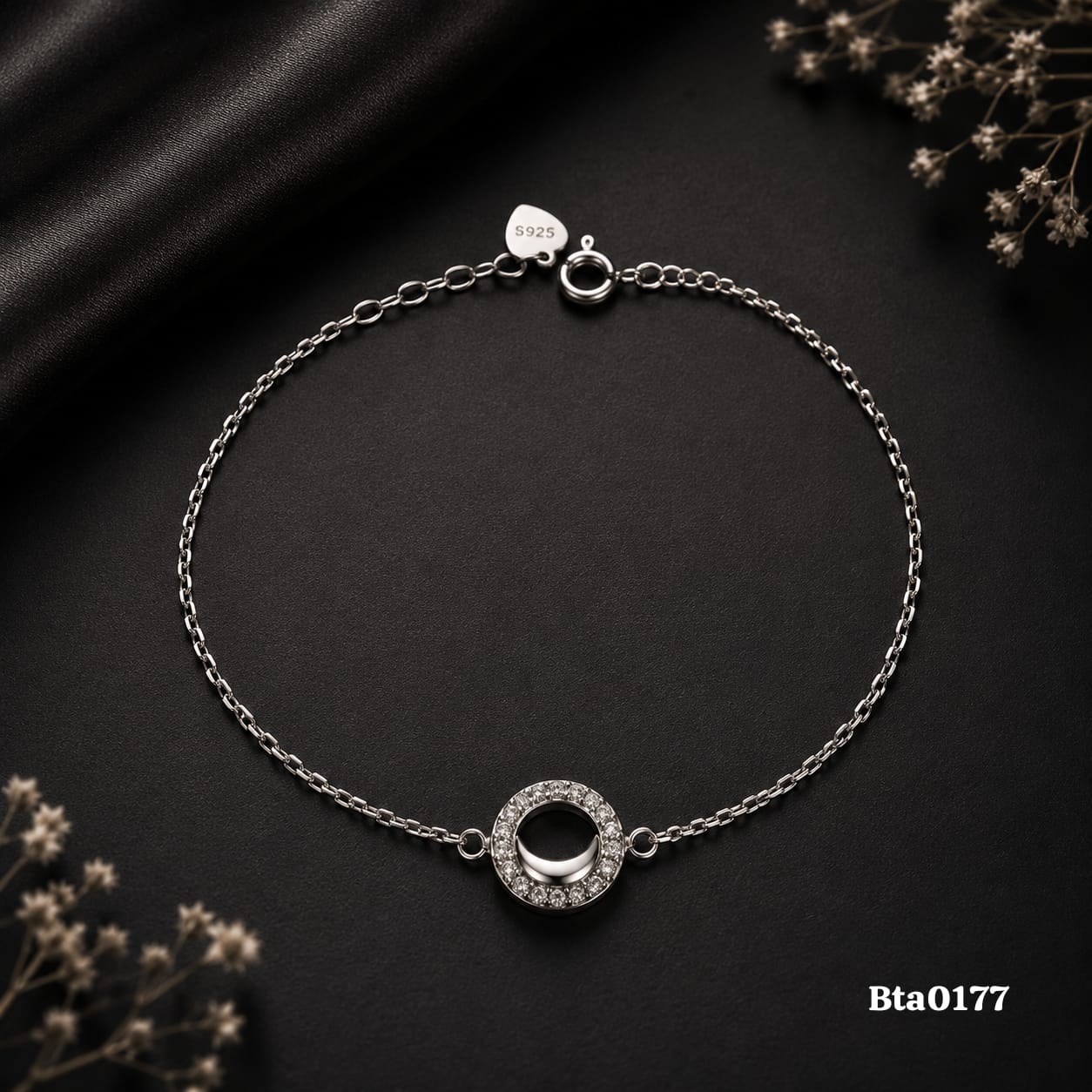 Elegant Crescent Moon Charm Sterling Silver Bracelet