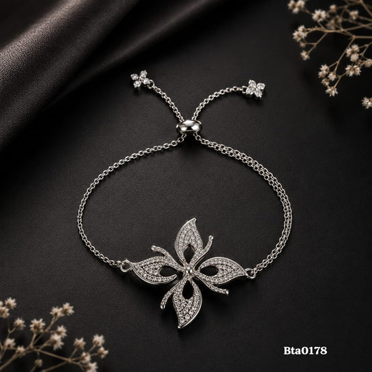 Elegant Floral Stone Centerpiece Sterling Silver Slider Bracelet