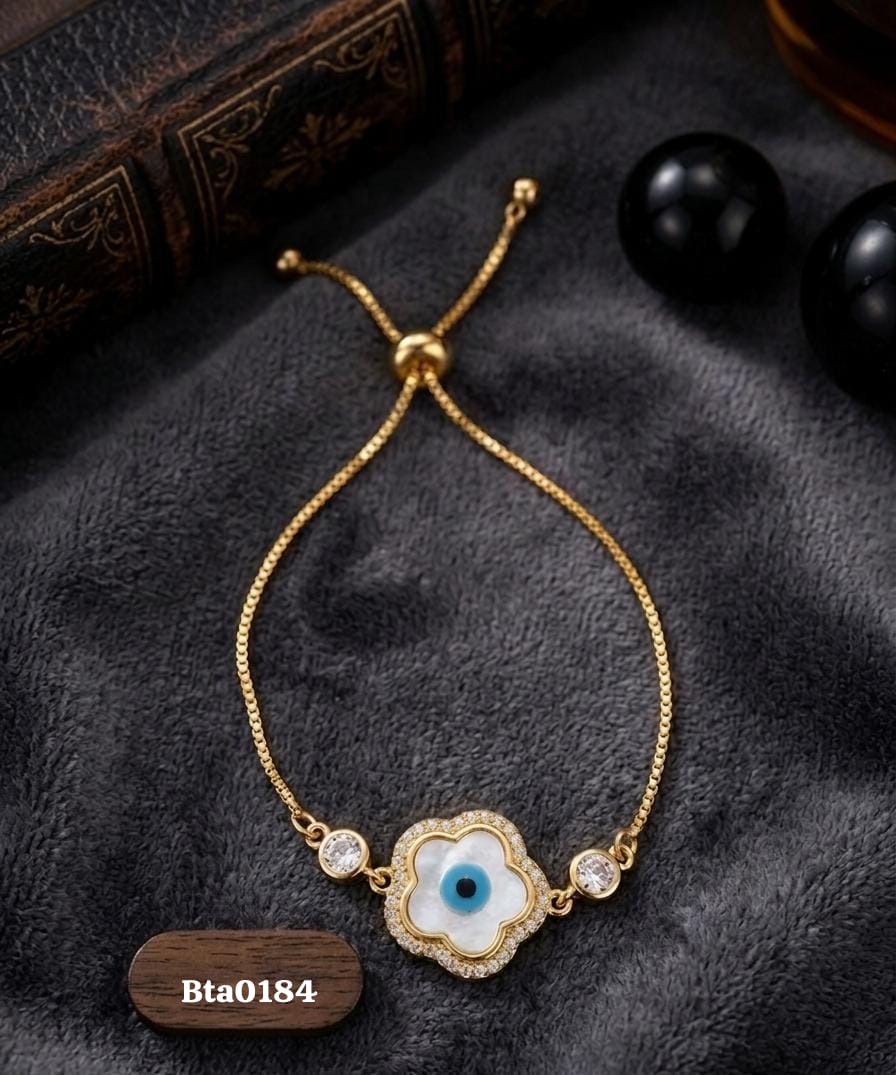 Elegant Gold-Polished Flower Evil Eye Charm Bracelet