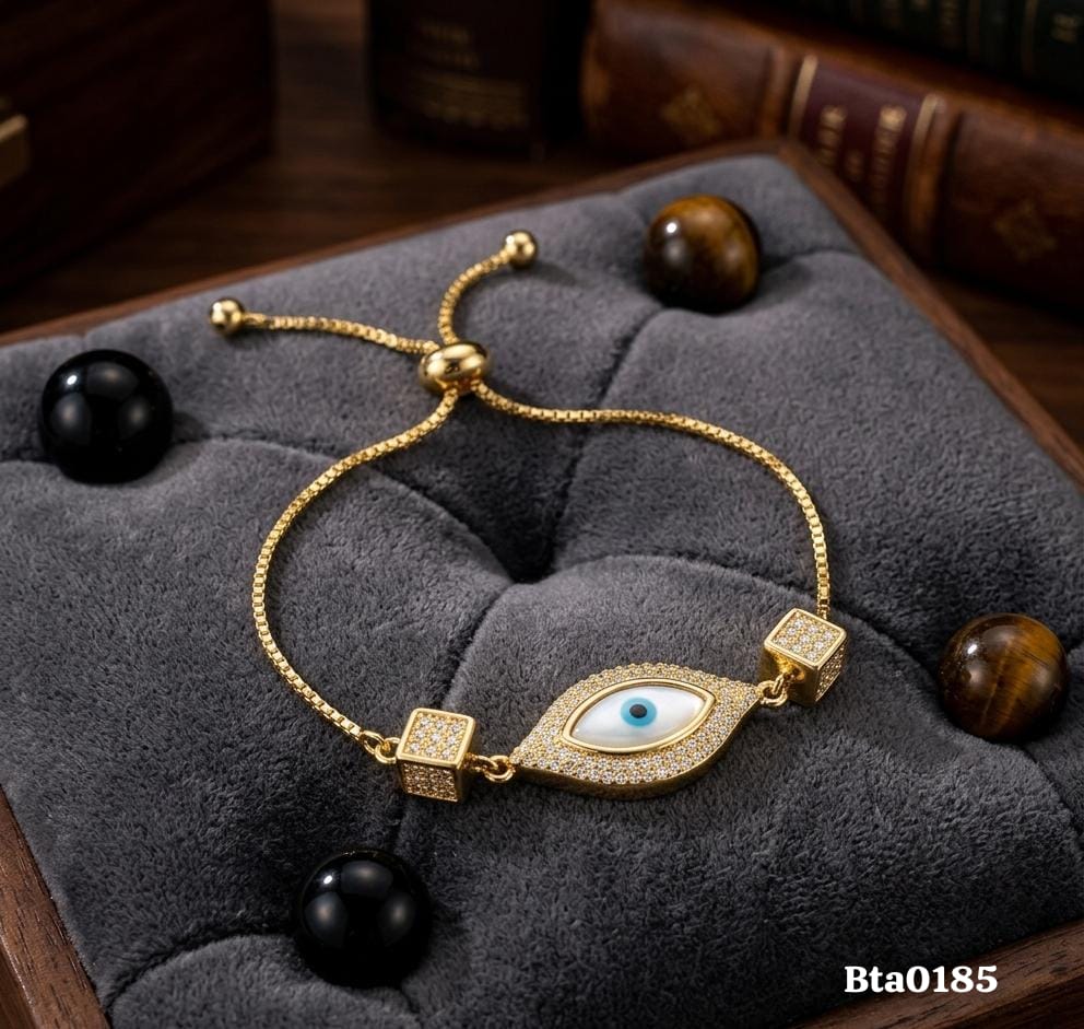 Elegant Gold-Polished Almond Evil Eye Charm Bracelet