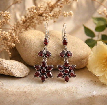 Sterling Silver Garnet Stone Earrings