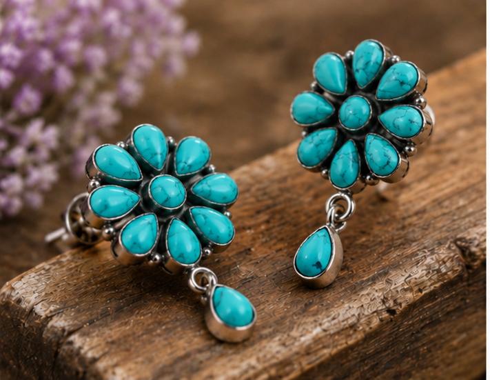 Silver Turquoise Floral Drops