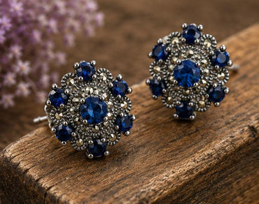 Silver Blue Cluster Studs