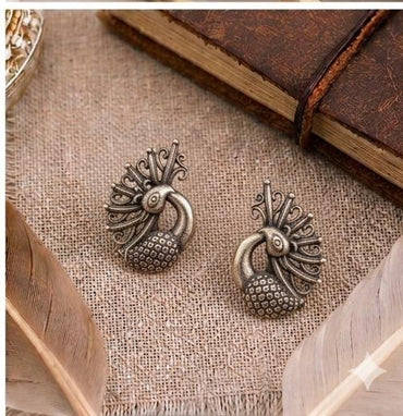 Sterling Silver Oxidized Peacock 3D Body Studs