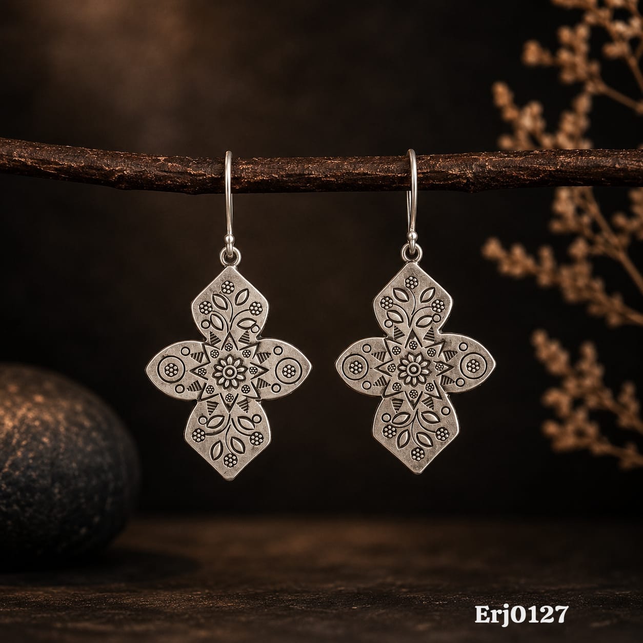 Floral Patterned Drop Earrings