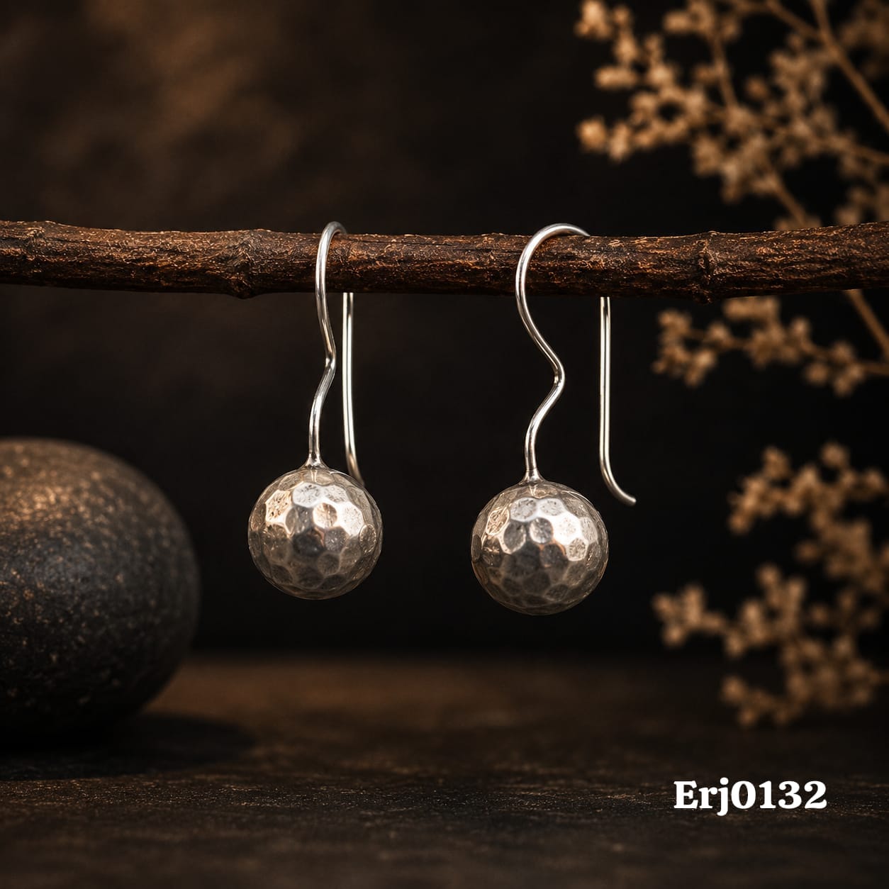 Hammered Silver Bead Drop Earrings