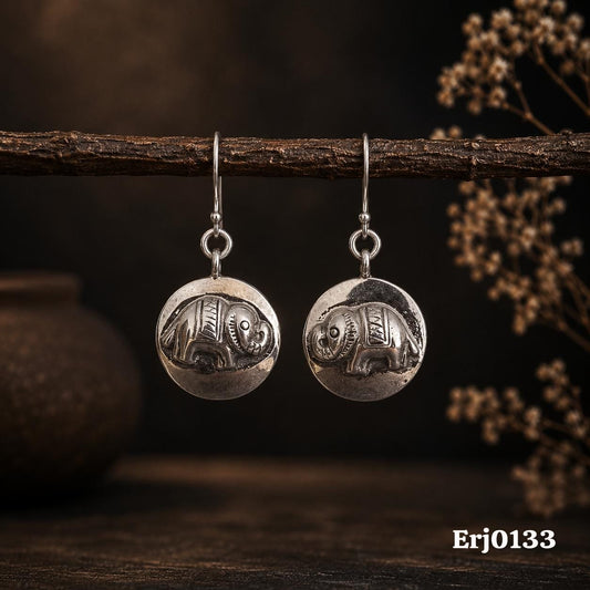 Elephant Motif Disk Earrings