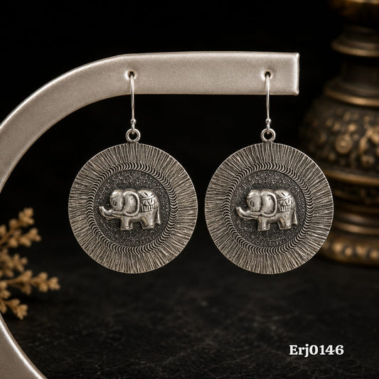 Elephant Motif Circular Disk Earrings