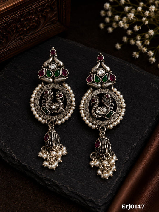 Peacock and Pearl Jhumka Earrings