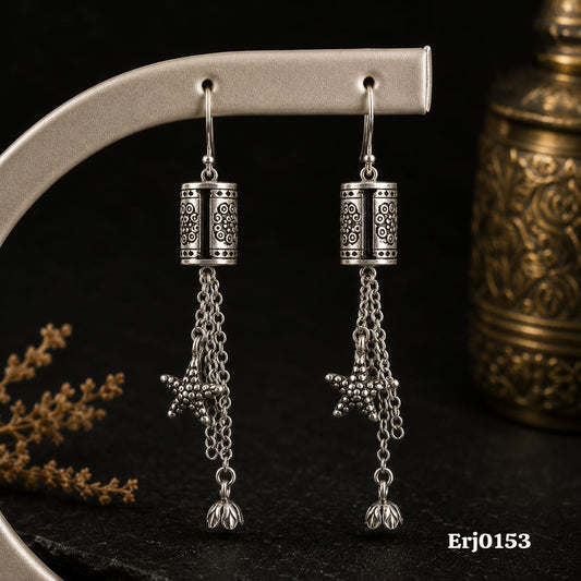 Cylinder and Star Chain Drop Earrings