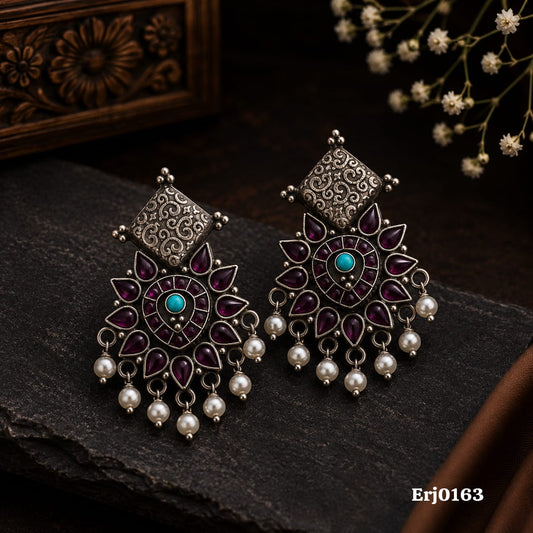 Floral Stone and Pearl Drop Earrings