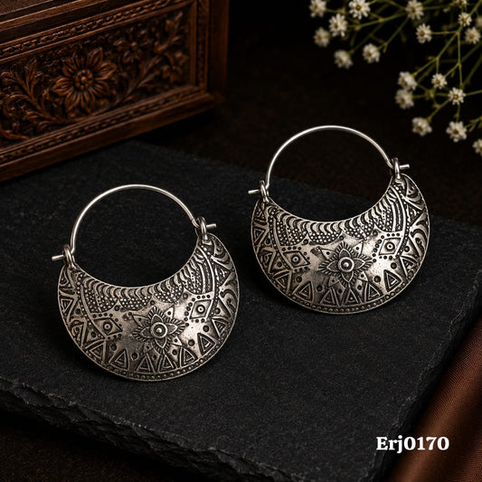 Moon-Shaped Etched Hoop Earrings