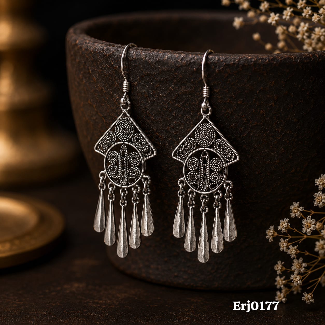 Filigree Geometric Drop Earrings