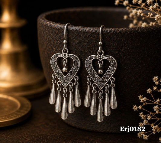 Silver Open Heart & Ball Center Tassel Dangle Earrings