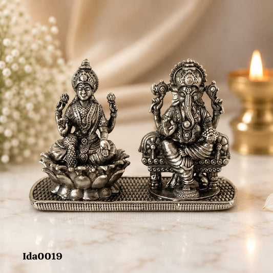 92.5 Sterling Silver Lakshmi Ganesha pair Idol