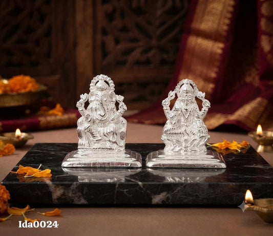 92.5 Sterling Silver Lakshmi Ganesha Idols with separate base