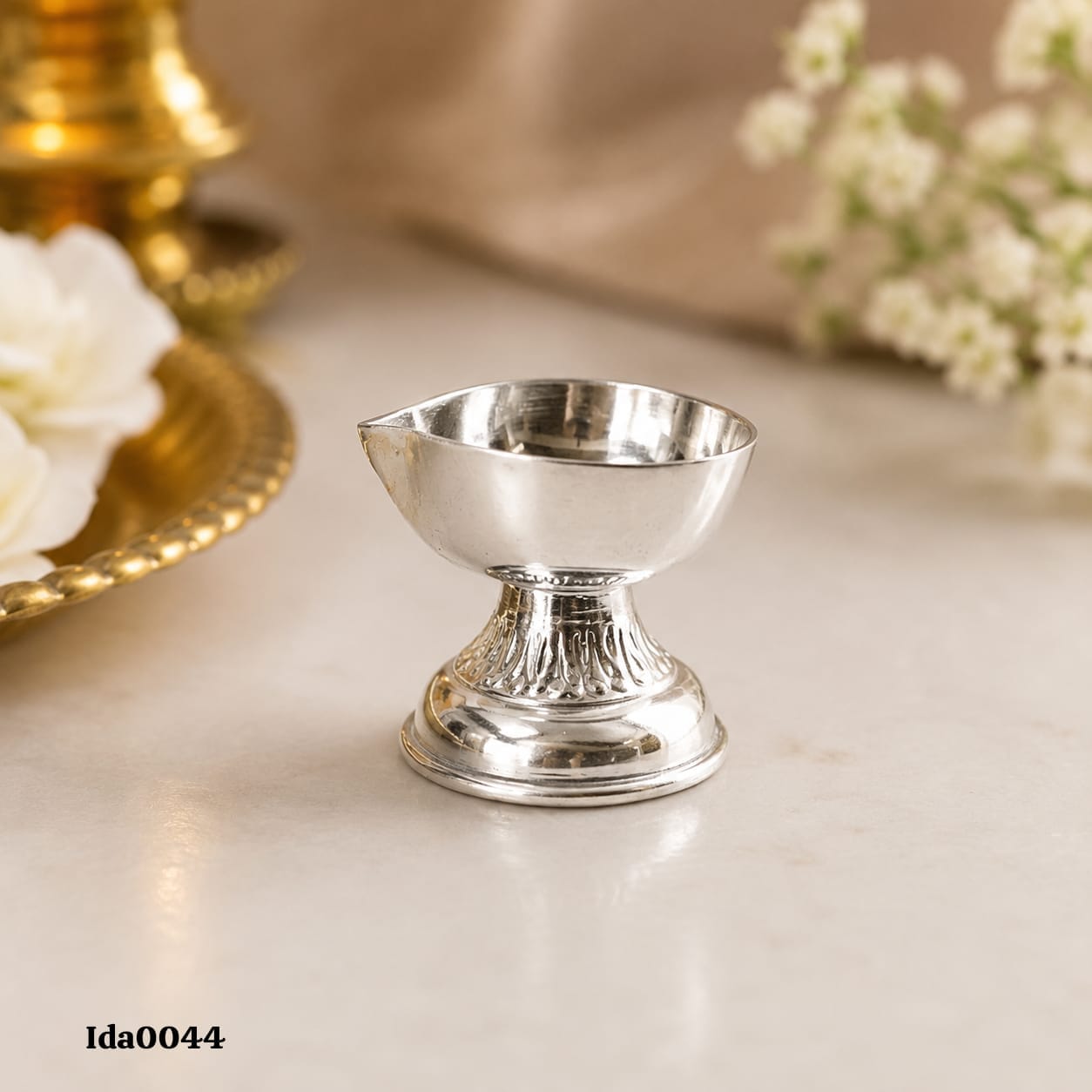 Decorative Silver Diya (Oil Lamp)