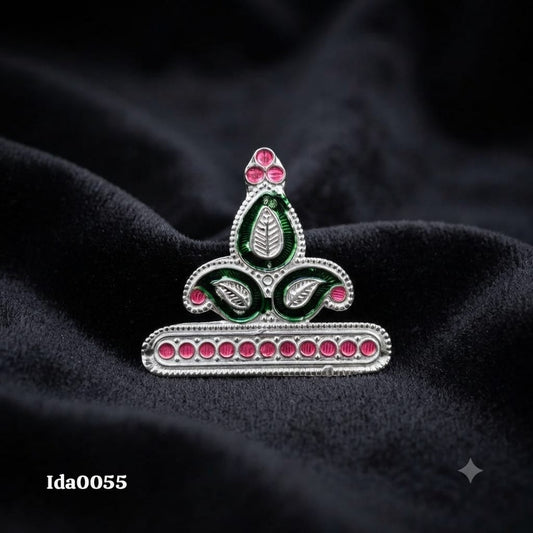 Decorative Silver Mukut (Crown) with pink-green enamel