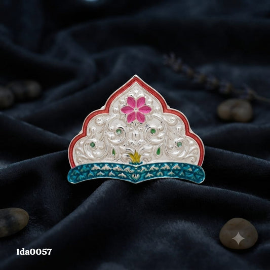 Decorative Silver Mukut (Crown) with multi-colored enamel