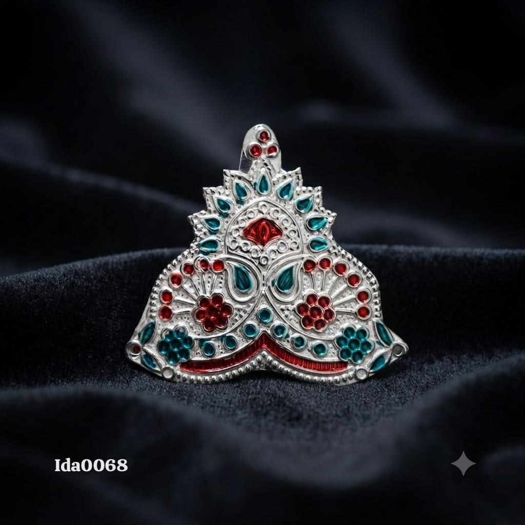 Decorative Silver Mukut (Crown) blue-red enamel