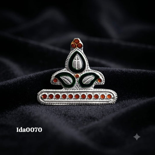 Decorative Silver Mukut (Crown) orange-green enamel
