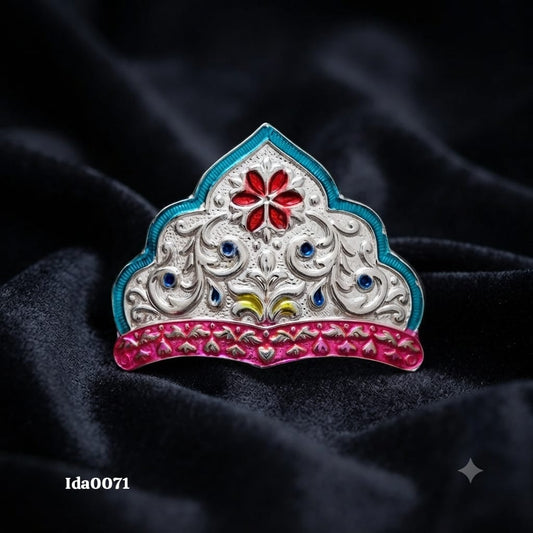 Decorative Silver Mukut (Crown) with pink enamel base