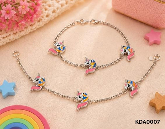 92.5 Sterling Silver Kids' Pink Unicorn Anklets