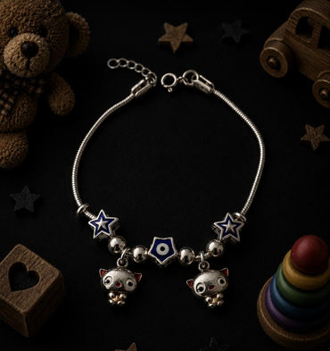 Whimsical 92.5 Sterling Silver Charm Bracelet – Star & Evil Eye Charm